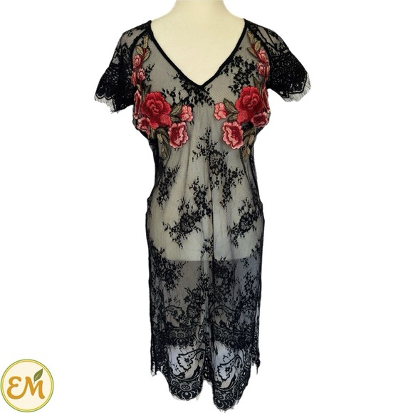 Sheer Lace Duster Overlay Top Whimsigoth Coquette Fairy Grunge Boho Romantic S - Picture 1 of 9